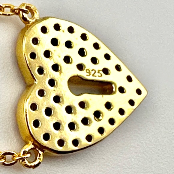 18K Gold Plated over 925 Sterling Silver Luxury Heart Lock With Key Necklace - Picture 6 of 9